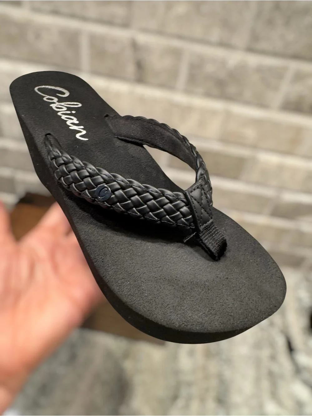 Cobian Zoe Black Cushioned Braided Wedge Flip Flops, 9